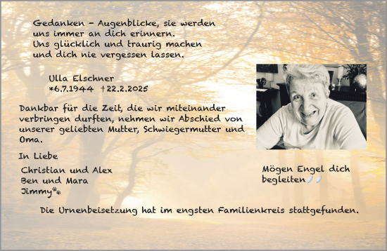 Traueranzeige von Ulla Elschner 