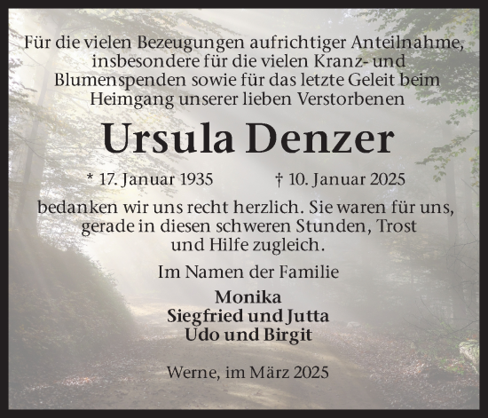 Traueranzeige von Ursula Denzer von Ruhr Nachrichten