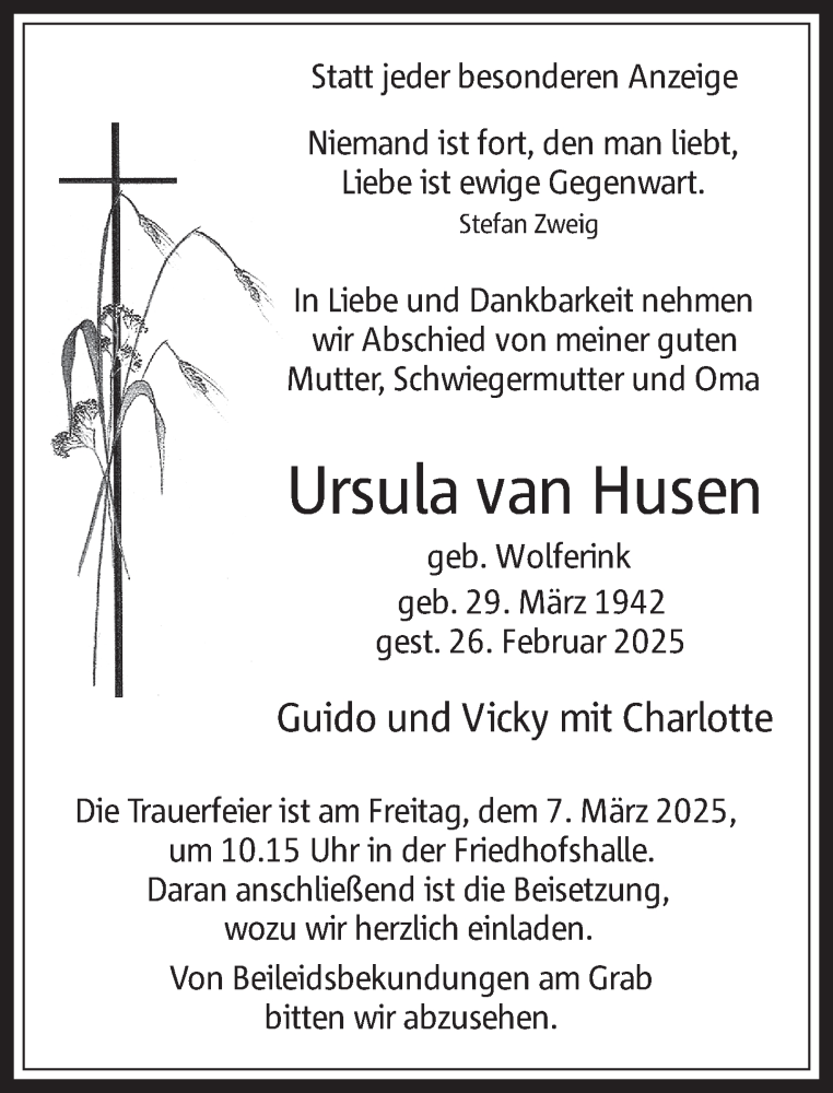  Traueranzeige für Ursula van Husen vom 01.03.2025 aus 
