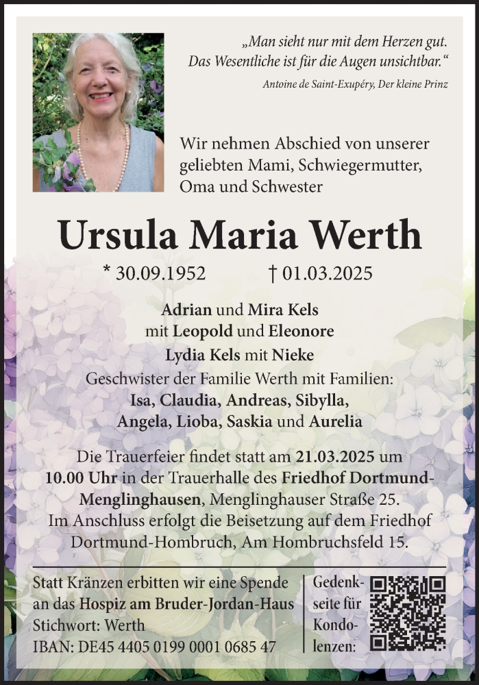  Traueranzeige für Ursula Maria Werth vom 12.03.2025 aus Ruhr Nachrichten