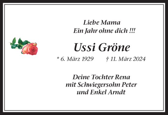 Traueranzeige von Ussi Gröne von Trauer Vest