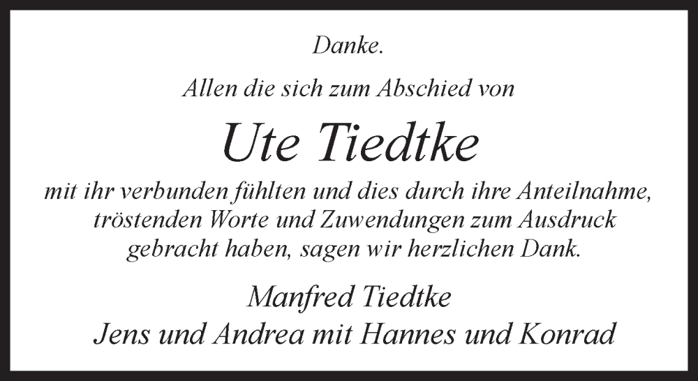  Traueranzeige für Ute Tiedtke vom 05.03.2025 aus 