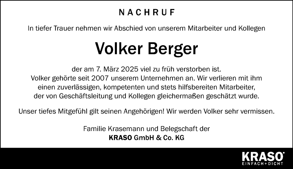  Traueranzeige für Volker Berger vom 15.03.2025 aus 