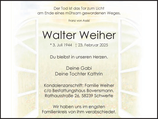 Traueranzeige von Walter Weiher von Ruhr Nachrichten