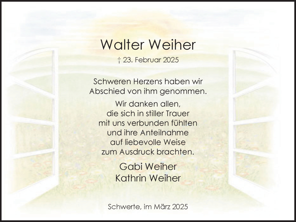  Traueranzeige für Walter Weiher vom 22.03.2025 aus Ruhr Nachrichten