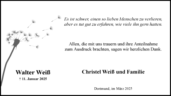 Traueranzeige von Walter Weiß von Ruhr Nachrichten