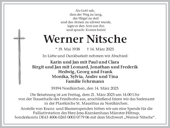 Traueranzeige von Werner Nitsche von Ruhr Nachrichten