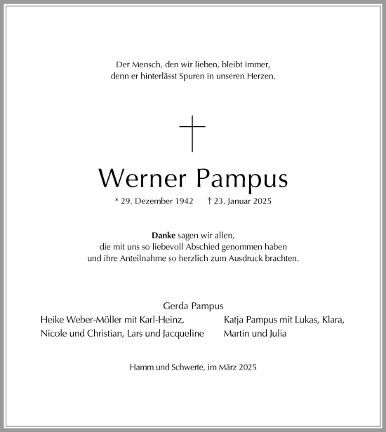 Traueranzeige von Werner Pampus von Ruhr Nachrichten
