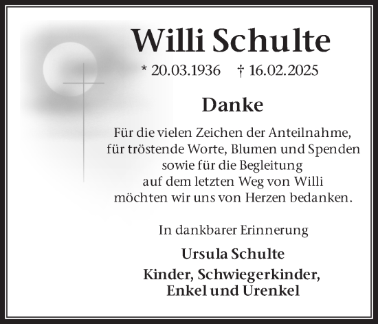 Traueranzeige von Willi Schulte von Trauer Vest