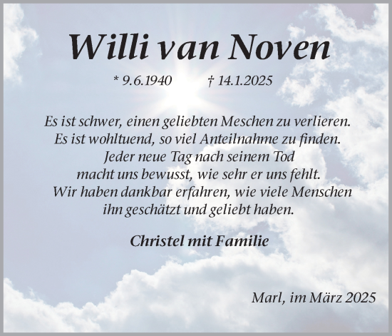 Traueranzeige von Willi van Noven von Trauer Vest