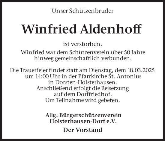 Traueranzeige von Winfried Aldenhoff von Ruhr Nachrichten und Dorstener Zeitung