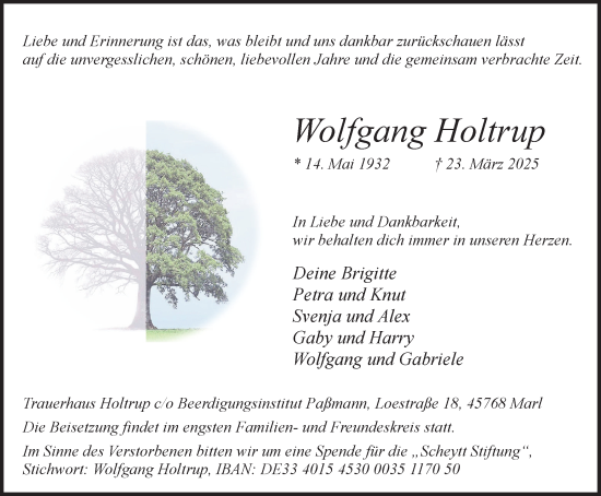 Traueranzeige von Wolfgang Holtrup von Trauer Vest