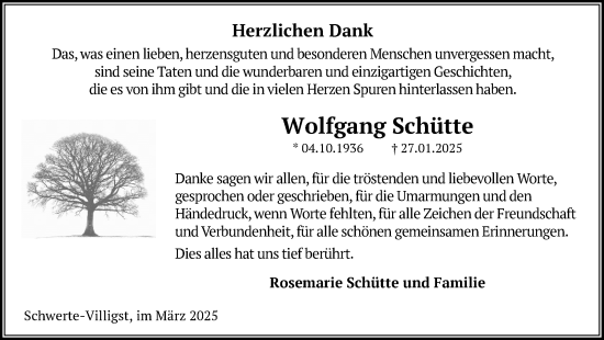 Traueranzeige von Wolfgang Schütte von Ruhr Nachrichten