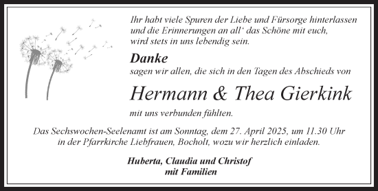 Traueranzeige von Theodora Gierkink von Bocholter Borkener Volksblatt 