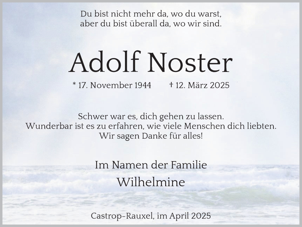  Traueranzeige für Adolf Noster vom 12.04.2025 aus Ruhr Nachrichten