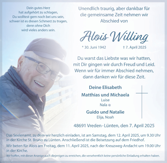 Traueranzeige von Alois Willing von Münsterland Zeitung