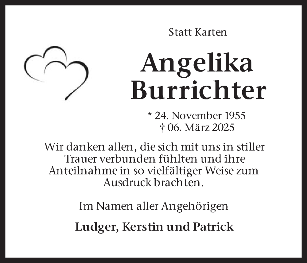  Traueranzeige für Angelika Burrichter vom 05.04.2025 aus Ruhr Nachrichten