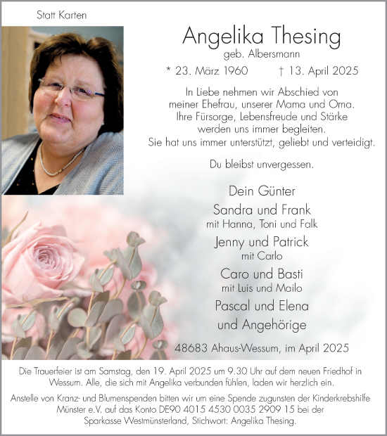 Traueranzeige von Angelika Thesing von Münsterland Zeitung