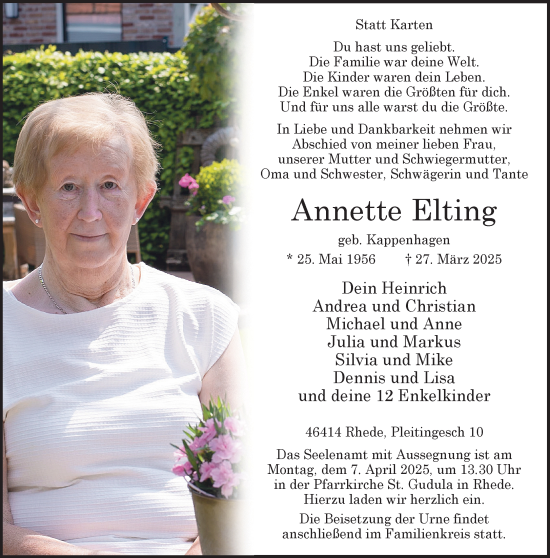 Traueranzeige von Annette Elting 