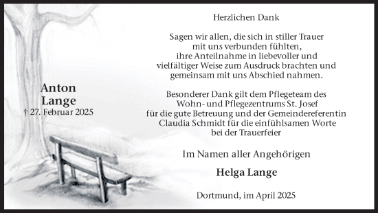 Traueranzeige von Anton Lange von Ruhr Nachrichten