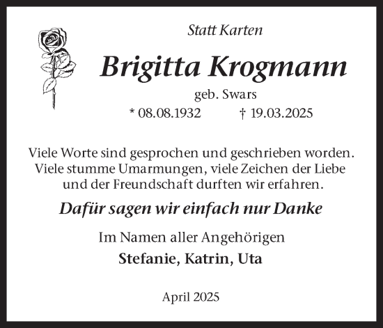 Traueranzeige von Brigitta Krogmann von Ruhr Nachrichten