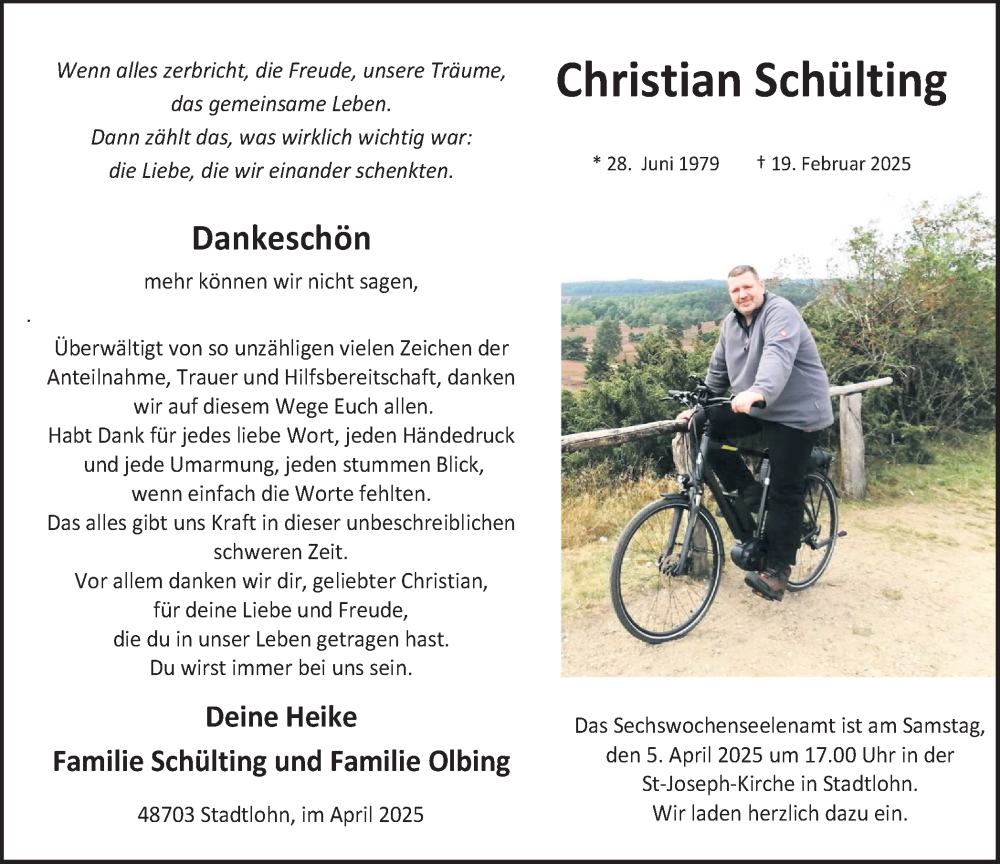  Traueranzeige für Christian Schülting vom 02.04.2025 aus Münsterland Zeitung