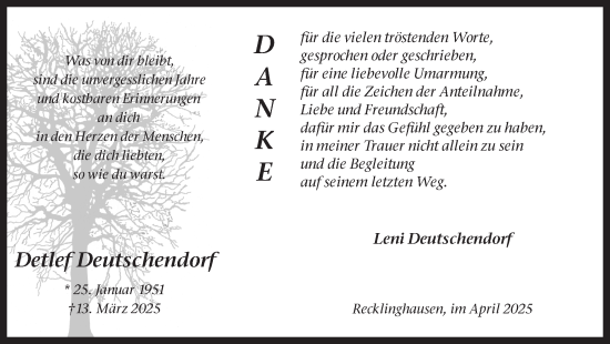 Traueranzeige von Detlef Deutschendorf von Trauer Vest