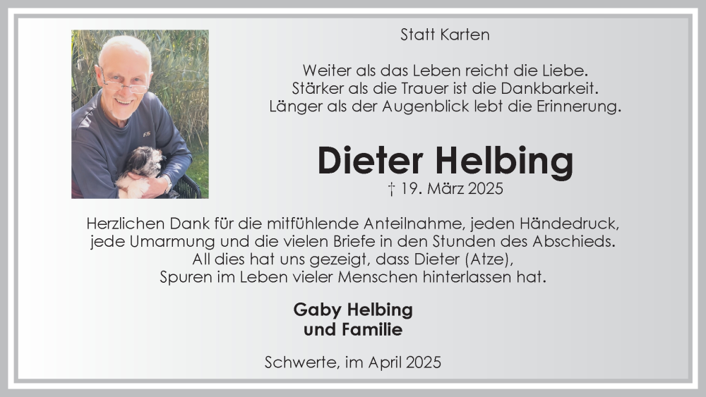  Traueranzeige für Dieter Helbing vom 12.04.2025 aus Ruhr Nachrichten
