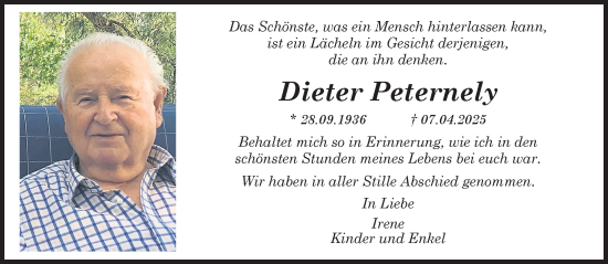 Traueranzeige von Dieter Peternely 
