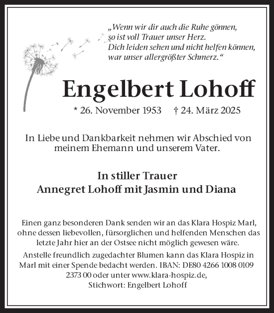 Traueranzeige von Engelbert Lohoff von Trauer Vest