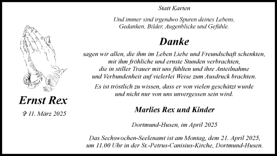 Traueranzeige von Ernst Rex von Ruhr Nachrichten