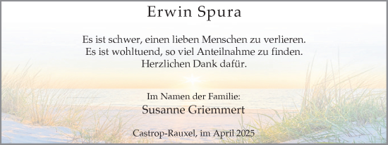 Traueranzeige von Erwin Spura von Stadtanzeiger Castrop-Rauxel