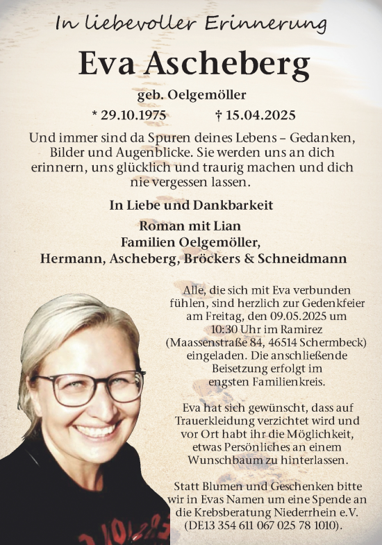 Traueranzeige von Eva Ascheberg von Ruhr Nachrichten und Dorstener Zeitung