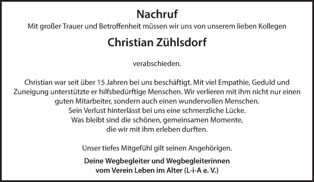  Traueranzeige für Christian Zühlsdorf vom 23.04.2025 aus Bocholter Borkener Volksblatt 
