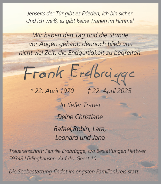 Traueranzeige von Frank Erdbrügge von Ruhr Nachrichten