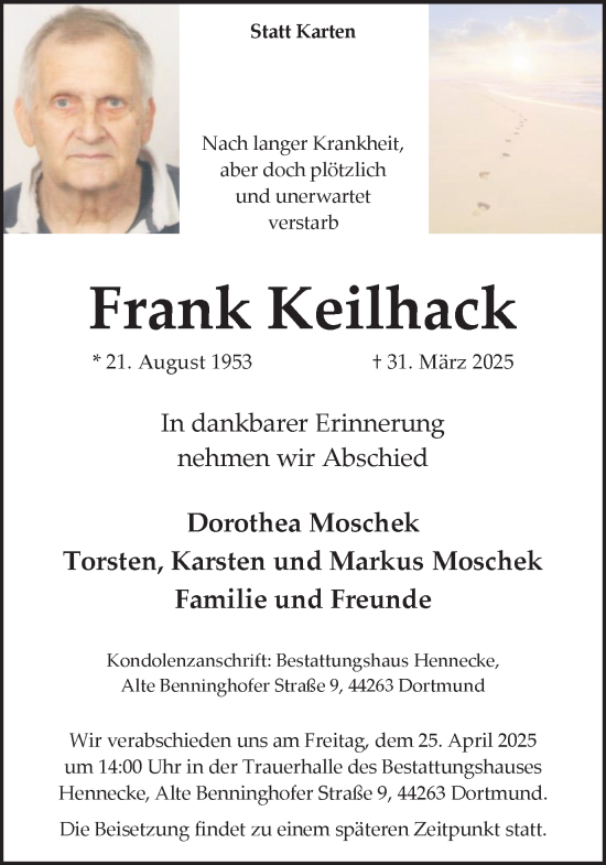 Traueranzeige von Frank Keilhack von Ruhr Nachrichten