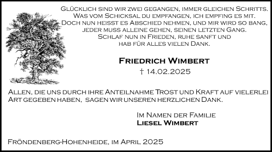 Traueranzeige von Friedrich Wimbert von Hellweger Anzeiger