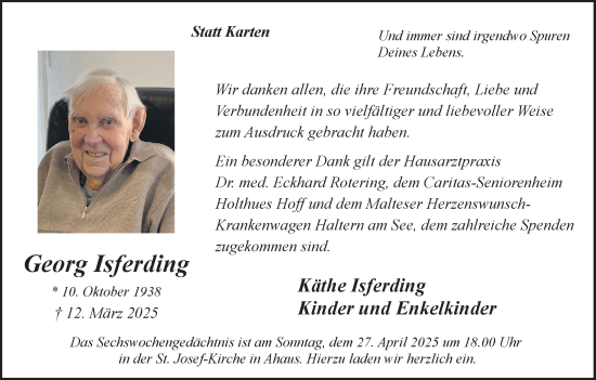Traueranzeige von Georg Isferding von Münsterland Zeitung