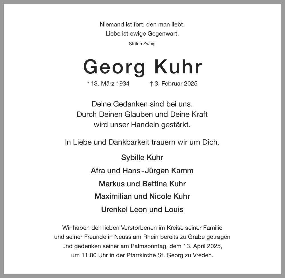  Traueranzeige für Georg Kuhr vom 09.04.2025 aus Münsterland Zeitung
