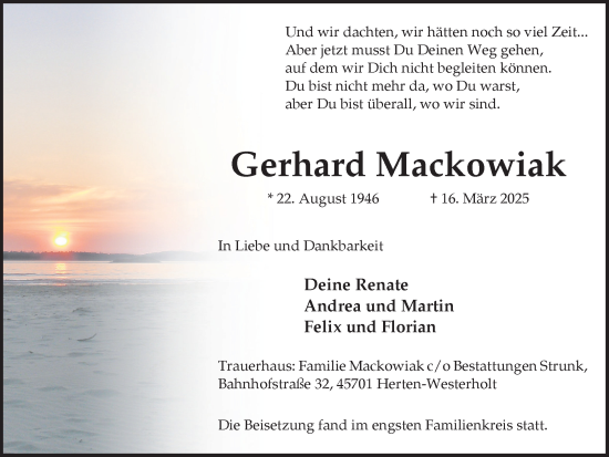 Traueranzeige von Gerhard Mackowiak von Trauer Vest