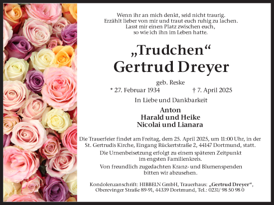 Traueranzeige von Gertrud Dreyer