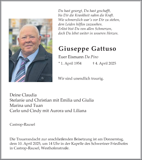 Traueranzeige von Giuseppe Gattuso von Ruhr Nachrichten