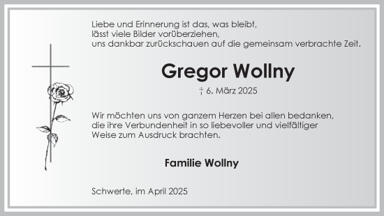 Traueranzeige von Gregor Wollny von Ruhr Nachrichten