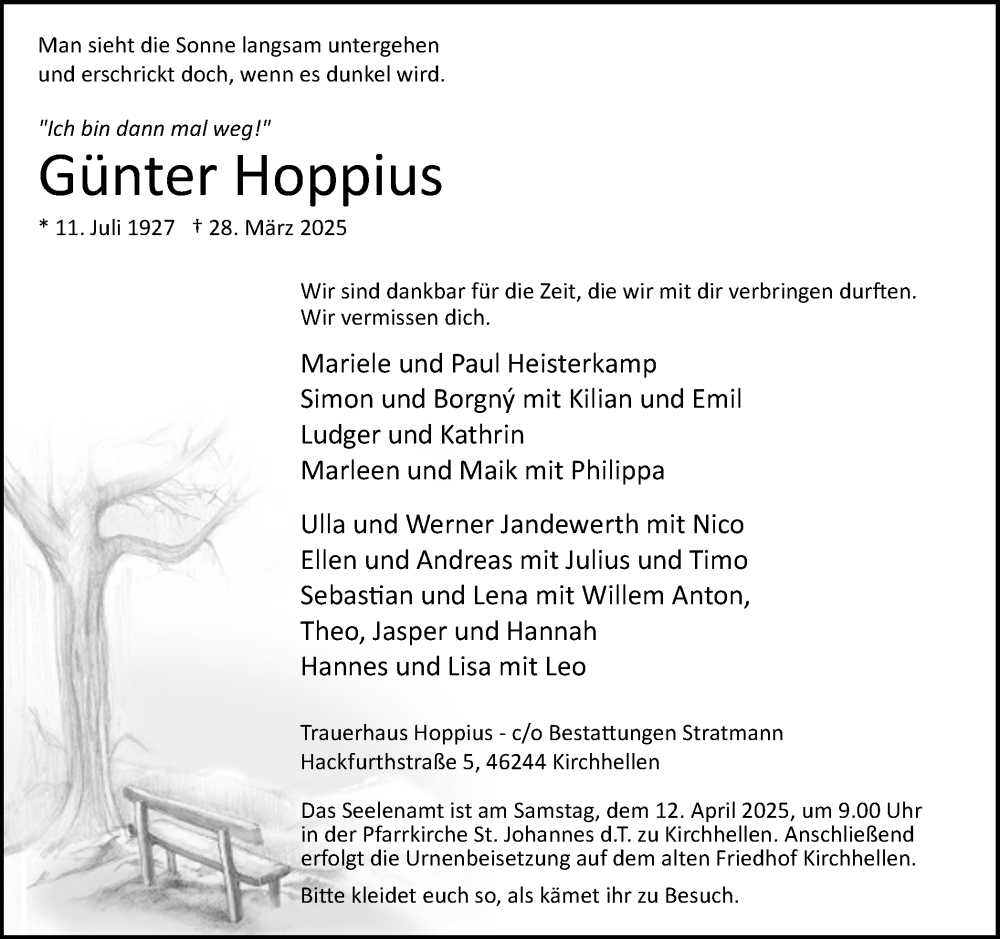 Traueranzeige für Günter Hoppius vom 05.04.2025 aus Ruhr Nachrichten und Dorstener Zeitung