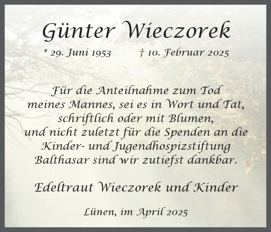 Traueranzeige von Günter Wieczorek von Ruhr Nachrichten