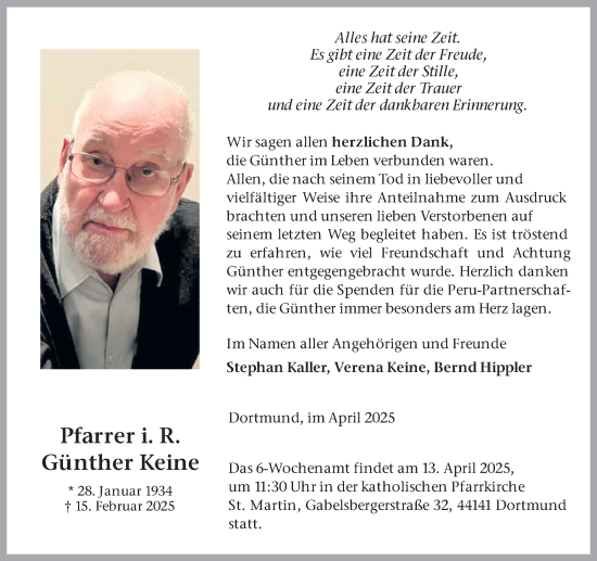 Traueranzeige von Günther Keine von Ruhr Nachrichten