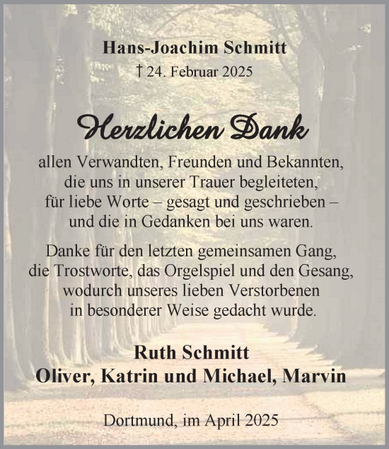 Traueranzeige von Hans-Joachim Schmitt von Ruhr Nachrichten