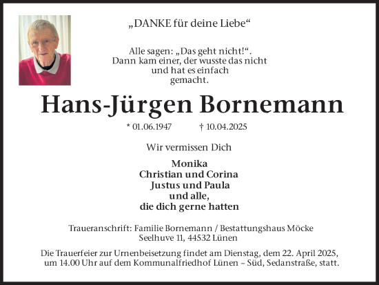 Traueranzeige von Hans-Jürgen Bornemann