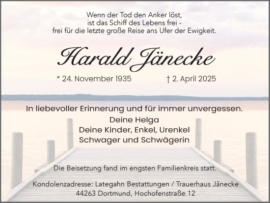 Traueranzeige von Harald Jänecke von Ruhr Nachrichten