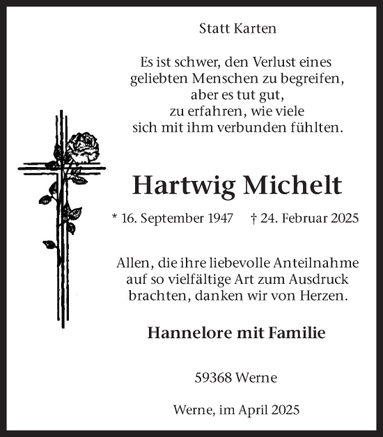 Traueranzeige von Hartwig Michelt von Ruhr Nachrichten